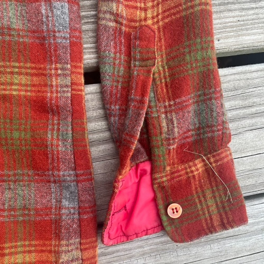 ** Vintage 1970s Richman Bros Red Green Plaid Wool Button Front Shirt S - Picture 4 of 11